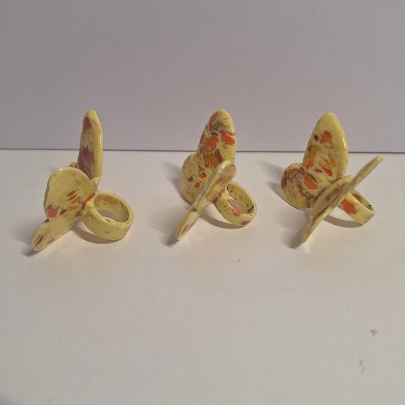 3 Vintage Yellow Butterfly Macrame Beads W Orange & Brown 1970s Butterflies Lot - Picture 2 of 7